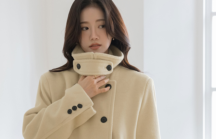 ハイネック びじょう ダブルボタン ウール ロングコート(+ベルト)