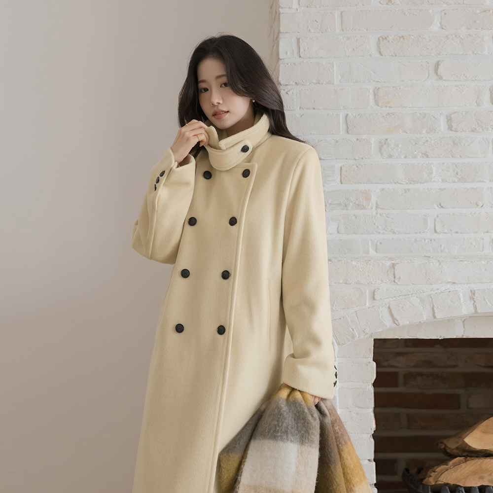 ハイネック びじょう ダブルボタン ウール ロングコート(+ベルト)