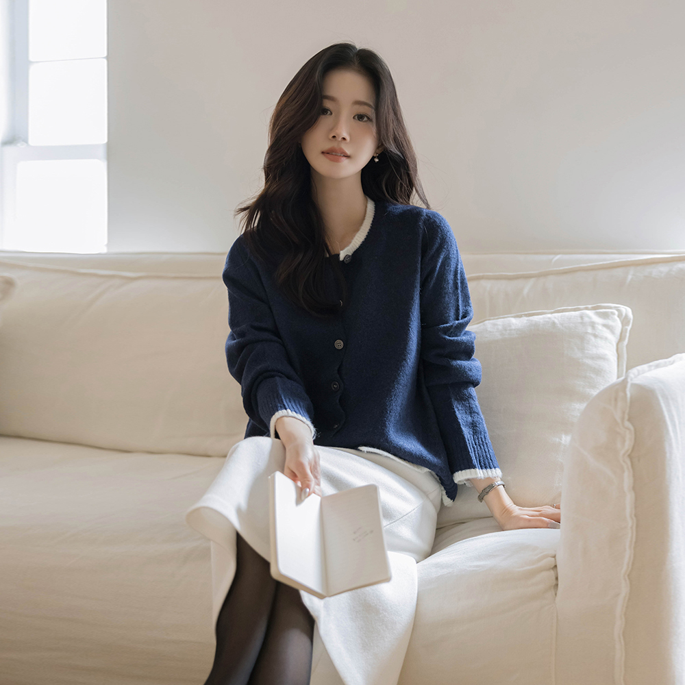 ウール ニット 袖なし&配色 カーディガン SET