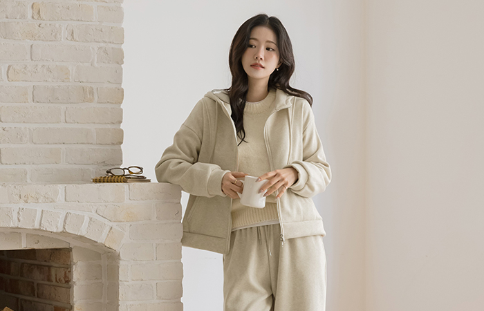 コージー 起毛 フードジップアップ&パンツ SET