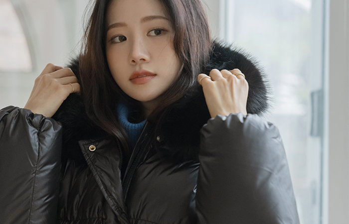 グロッシー 人造ダウン ストリング フード　 バディング(+ベルト)