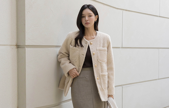 ODE キルティング ウール ダブルポケット ハーフ ジャケット