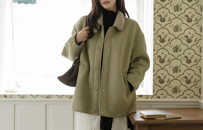 ハイネック スエード ウール 裏地 ハーフ ムスタング