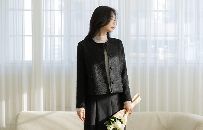 plain ウール ブークレ ツイード ジャケット