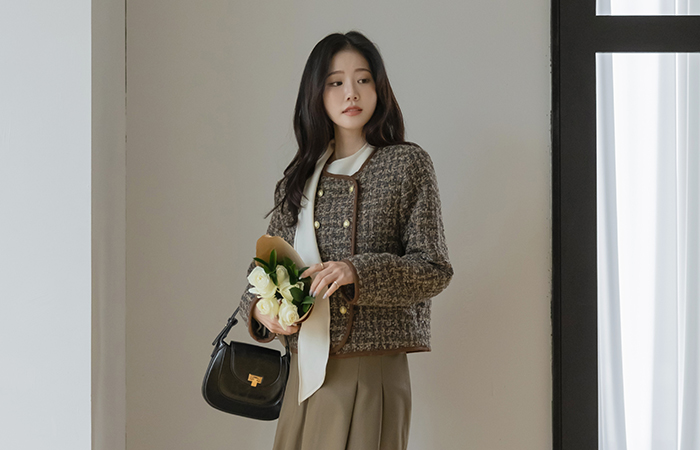 ミックス カラー 配色 キルティング ツイード ジャケット