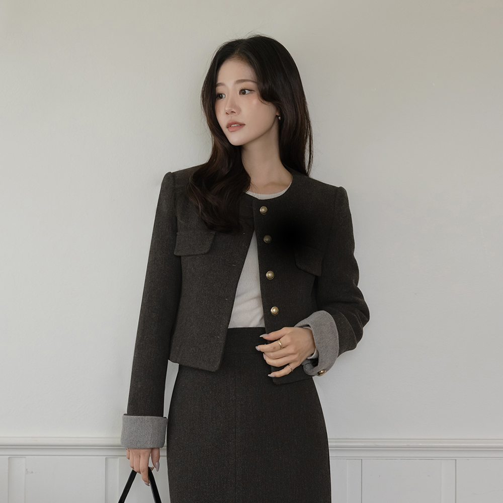 Jenny 毛織 ロールアップ 配色 ウール キルティング Set-up ジャケット