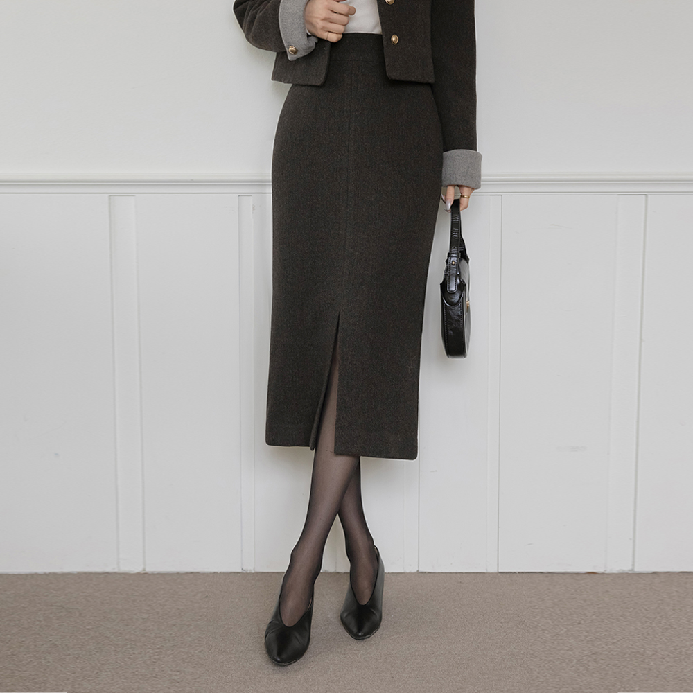Jenny 毛織 前 スリット Hライン ウール Set-up スカート