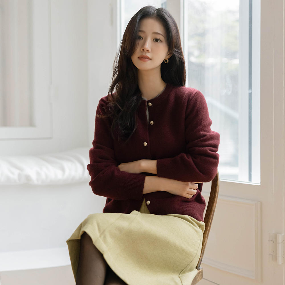 ラウンドネック Silver ボタン ニット カーディガン