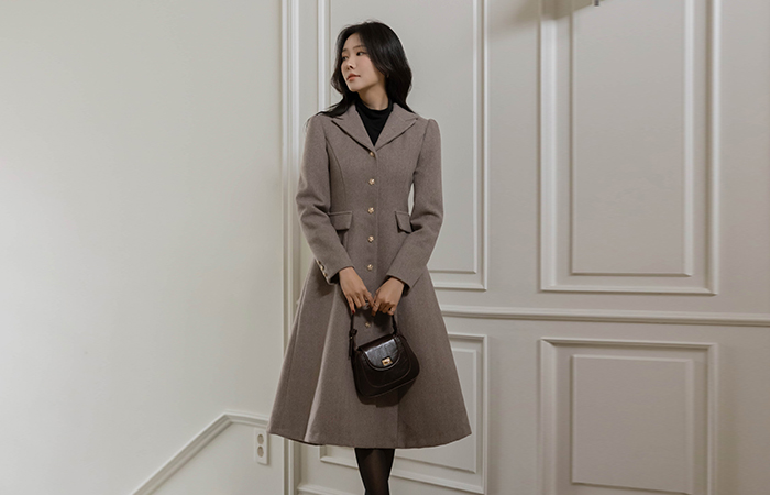 クラシック 毛織 キルティング Aライン ワンピース