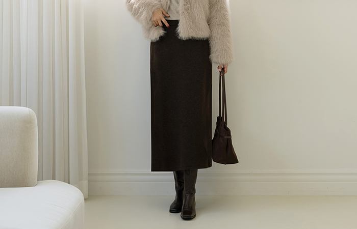 ミンク 起毛 後面バンド Hライン ロング スカート