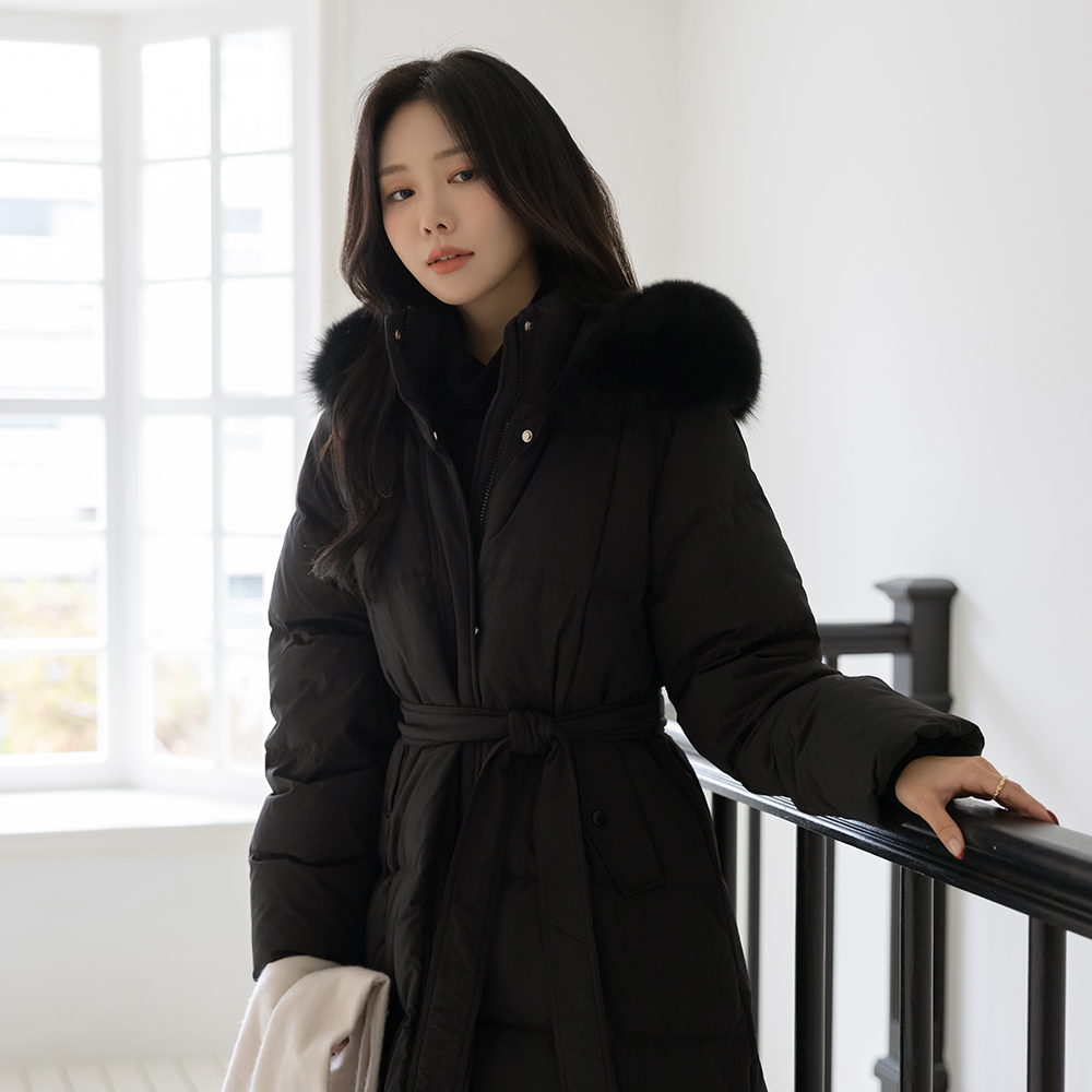 ダックダウン 100% リアル フォックスパー ロングなダウンコート(+ベルト)