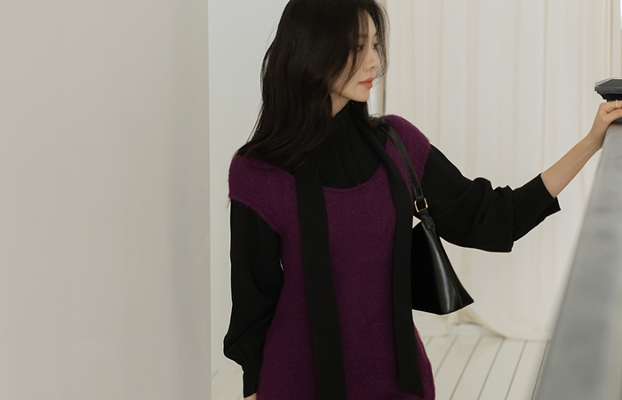 Uネック ODE ウール キャップップ ニット ワンピース