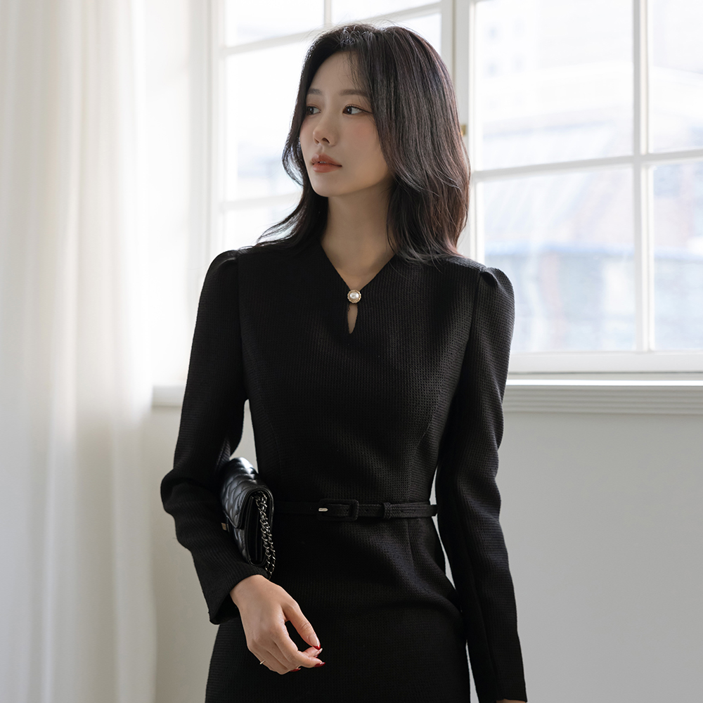 真珠 탑버튼 ツイード Hライン ワンピース(+ベルト)