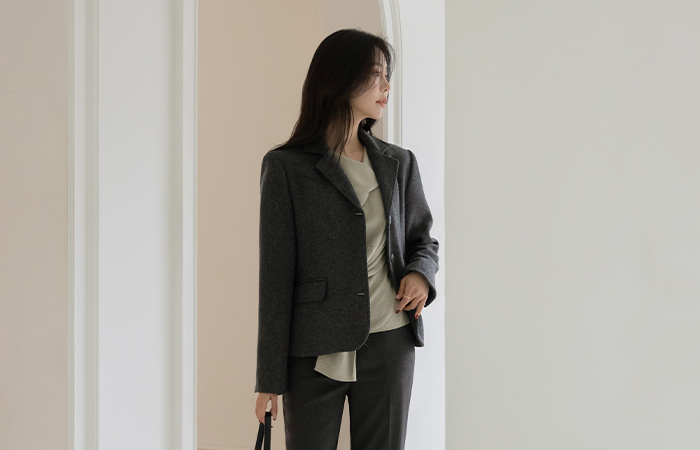 クラシック テーラードカラー キルティング ウール ジャケット