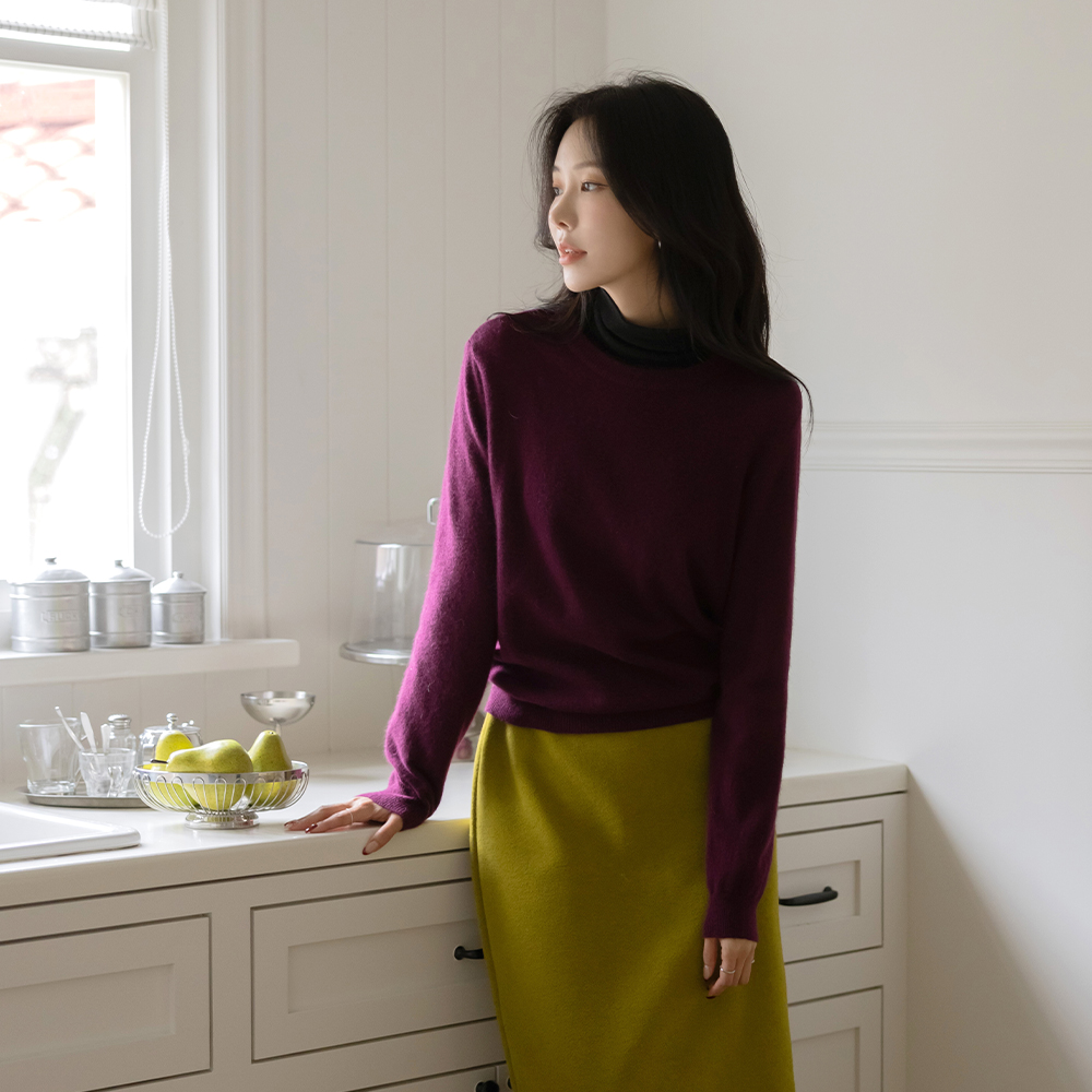 ラクーン&ウール ラウンドネック カラー ニット