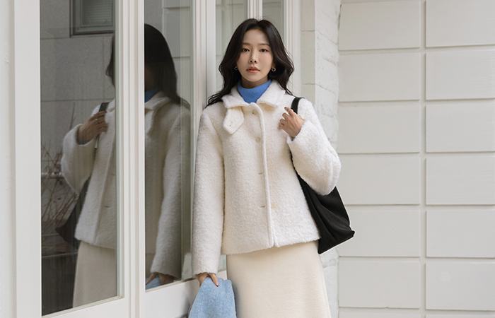 ハイネック びじょう ウール 2オンス ブークレ ジャケット