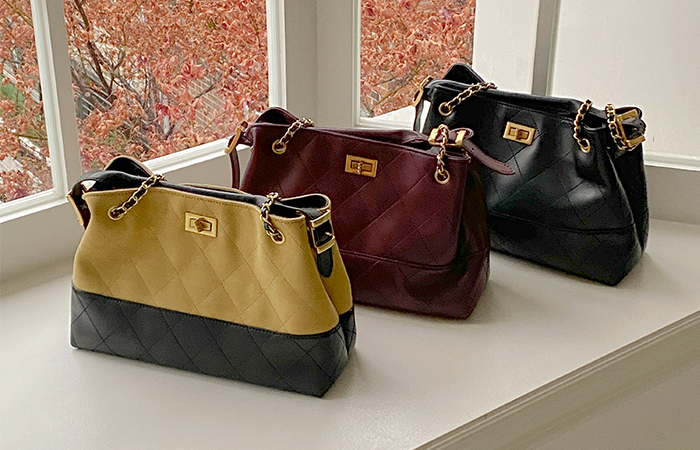 スエード&革 キルティング チェーン ショルダー