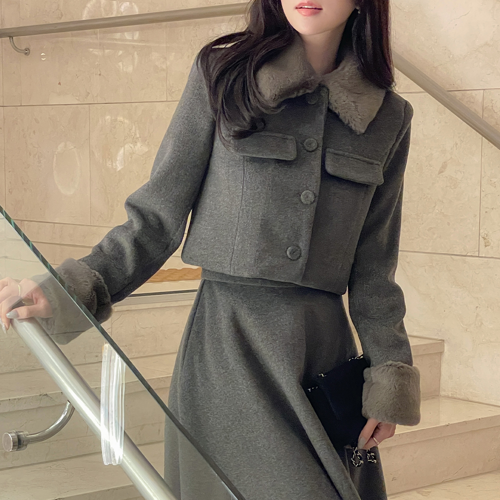 ODE ファー 配色 キルティング クロップド Set-up ジャケット