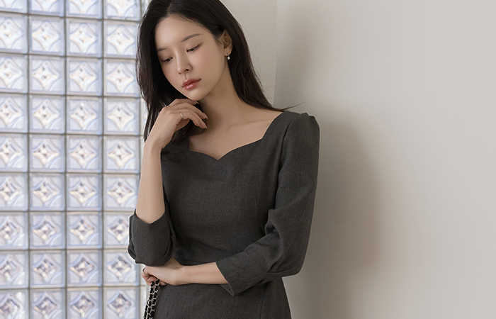 ロマンチック ハート スクエアネック パフ袖 ワンピース