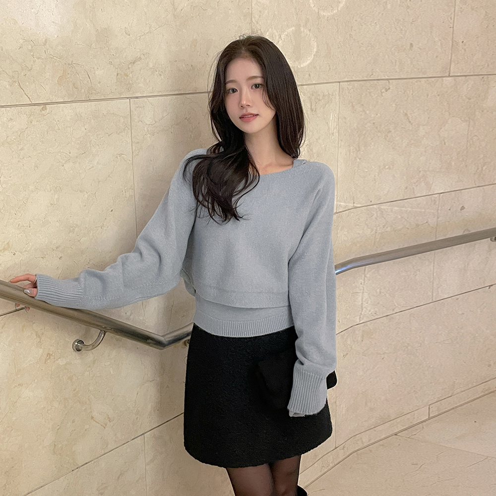 唇ネックライン Batwing Sleeve ニット&袖なし SET