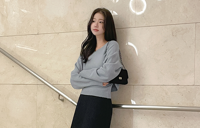 唇ネックライン Batwing Sleeve ニット&袖なし SET