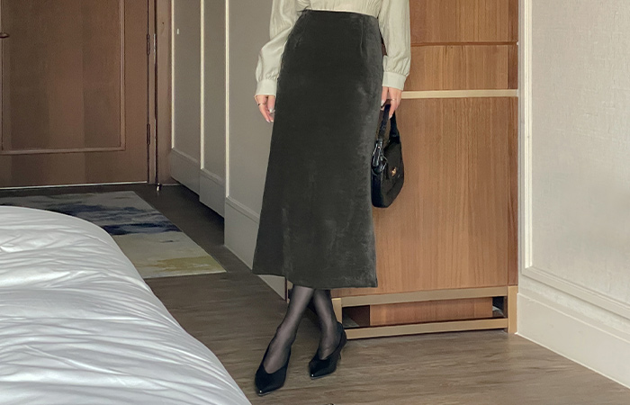 ベルベット スリット Hライン ロング スカート
