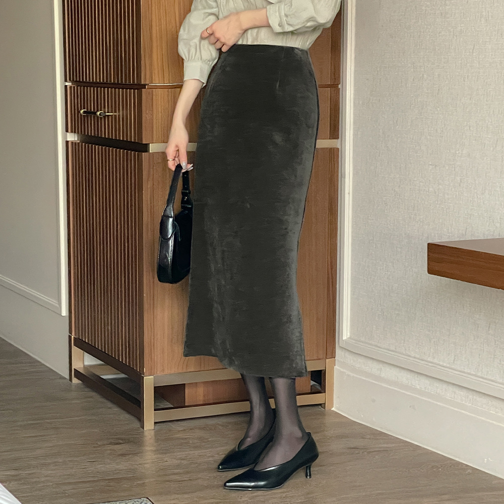 ベルベット スリット Hライン ロング スカート