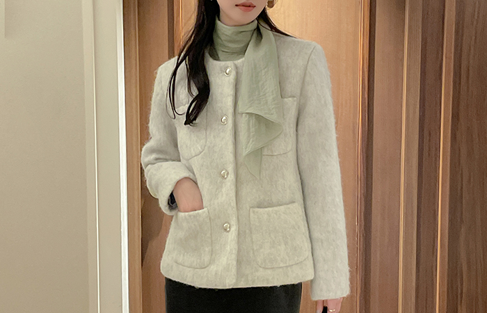 ラウンドネック ダブルポケット ODE キルティング ウール ジャケット