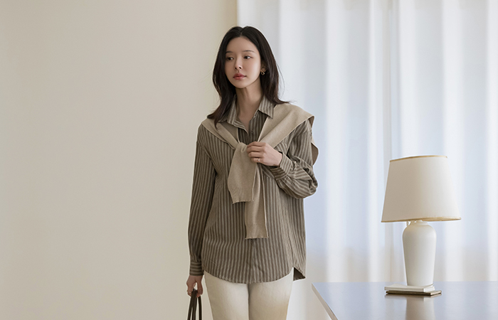 ストライプ Standard 適合 シャツ(+ショール)