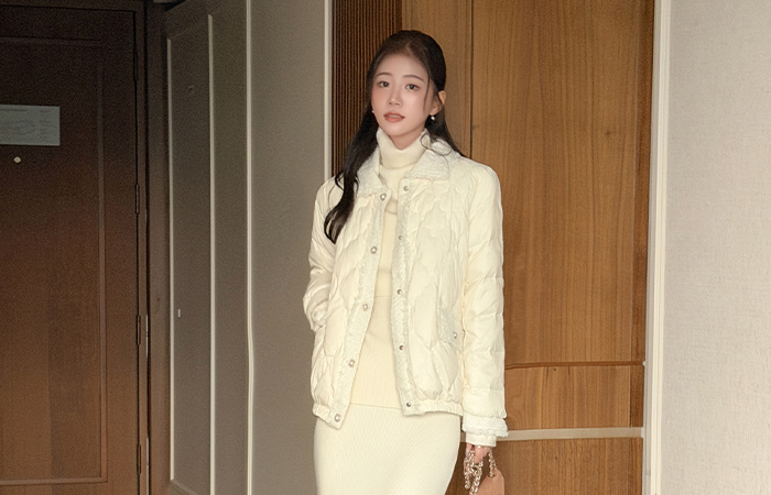 ダックダウン ツイード 配色 真珠 バディング