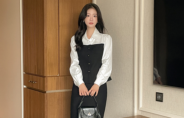 アンナ 配色 ツイード Set-up ブラウス