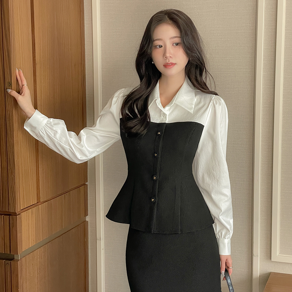 アンナ 配色 ツイード Set-up ブラウス