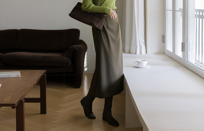 毛織 後面バンド Hライン ロング スカート(+ベルト)