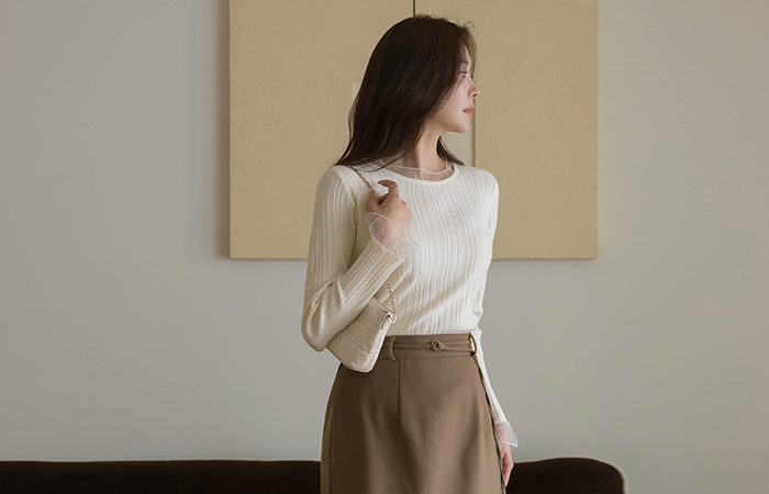 ジュリエット ラウンドネック シースルー 配色 ニット