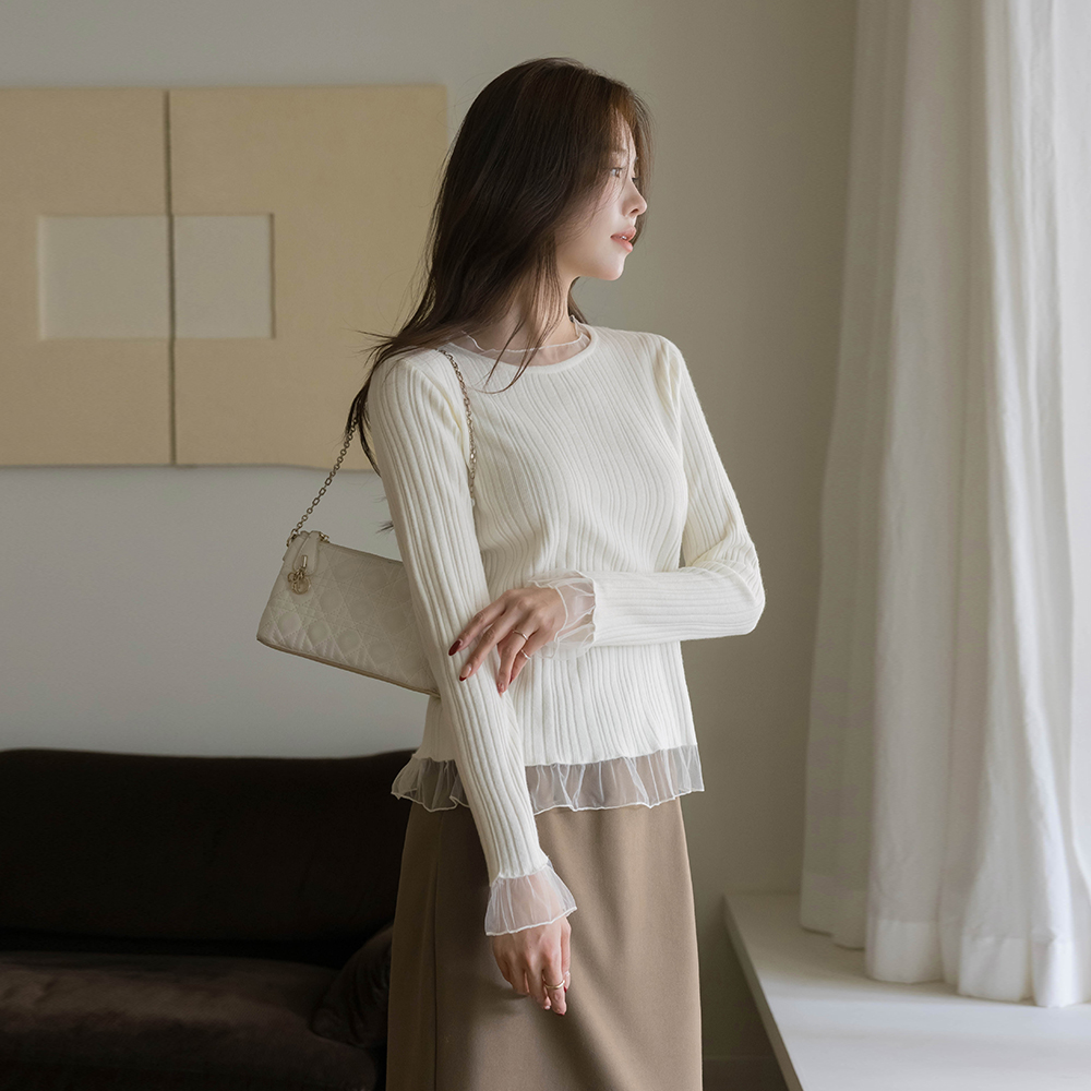 ジュリエット ラウンドネック シースルー 配色 ニット