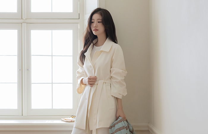 カラーネック ラグラン ハーフ トレンチ コート(+ベルト)