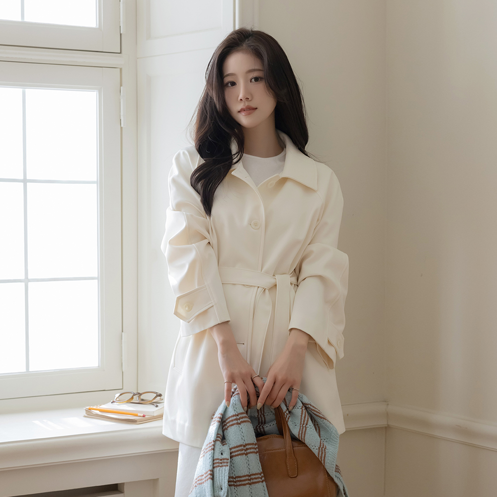 カラーネック ラグラン ハーフ トレンチ コート(+ベルト)