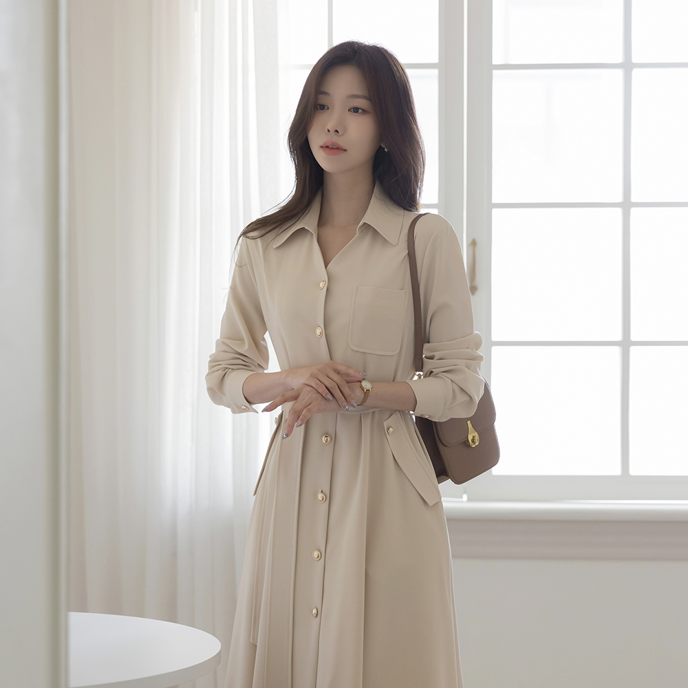 カラー 切開ネック トレンチ スタイル ワンピース(+ベルト)