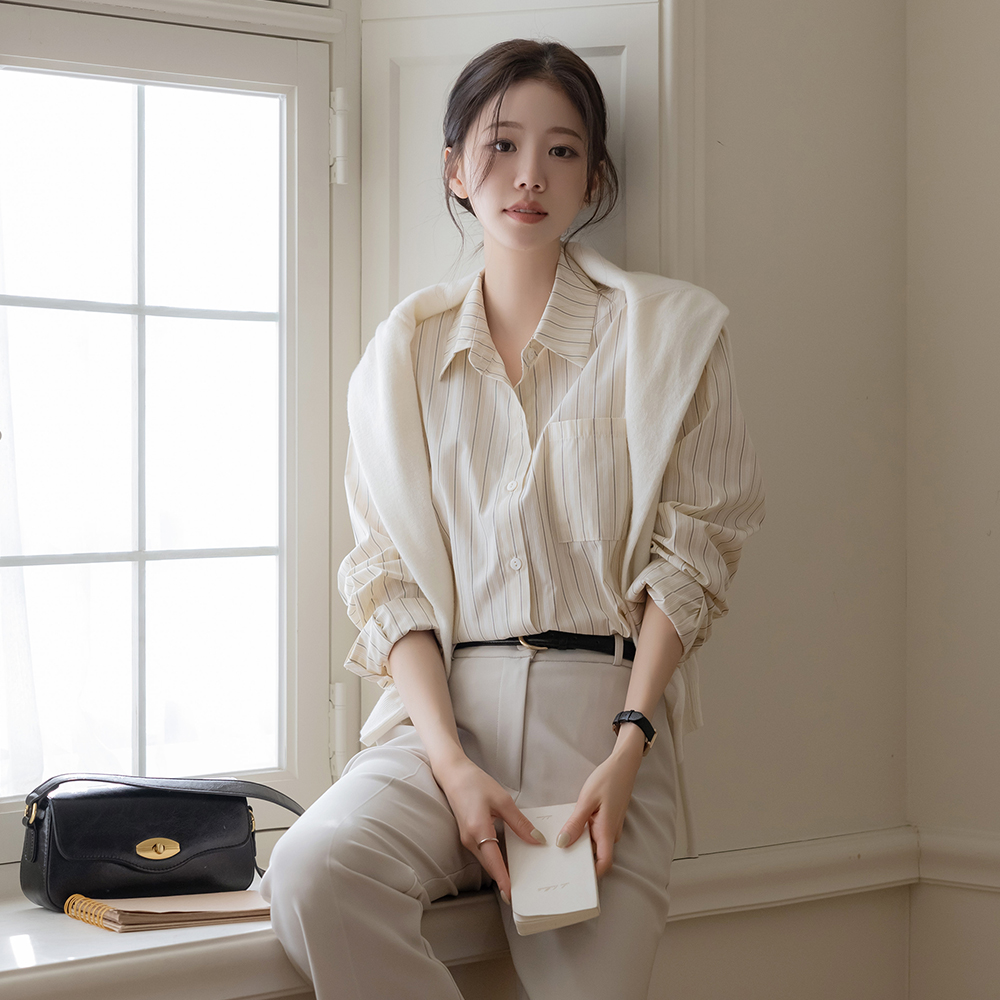 ストライプ ルーズフィット シャツ