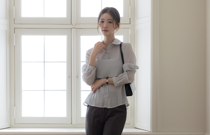 カラーネック ブラウス&ビュスチエ SET