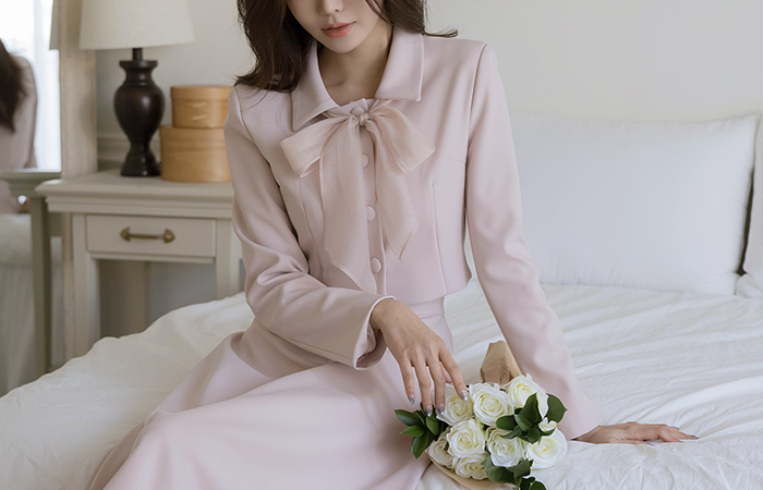 ルーシー カラーネック クロップド Set-up ジャケット(+スカーフ)