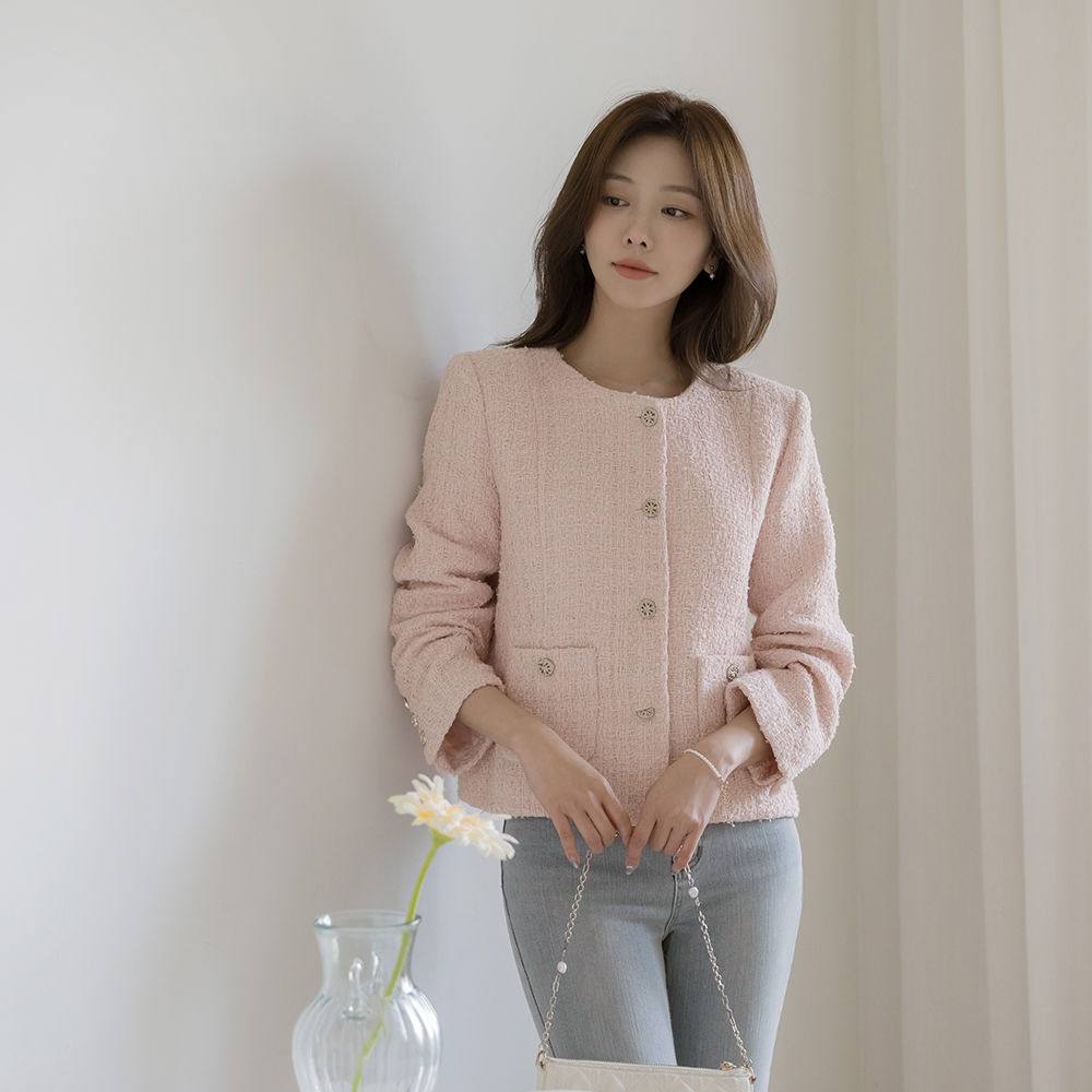 春季 ラウンドネック ツイード ジャケット