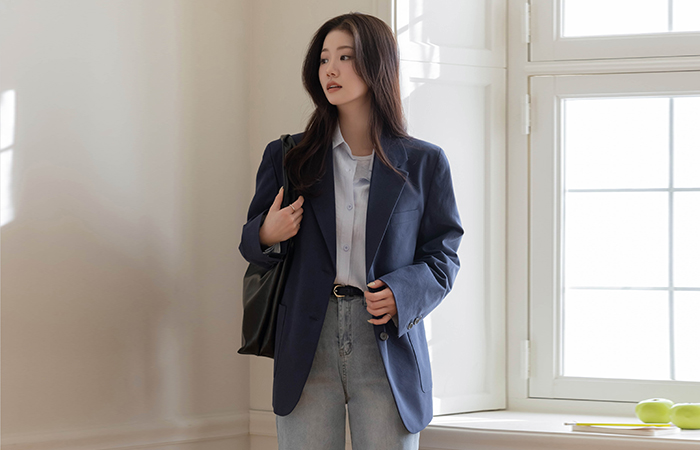 テーラード カラーネック ルーズフィット ジャケット(+ベルト)