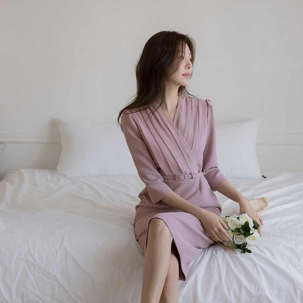 シフォン 二重 ラップスタイル Hライン ワンピース(+ベルト)