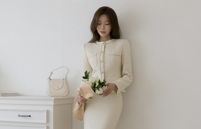 ライン 配色 ツイード Set-up ジャケット