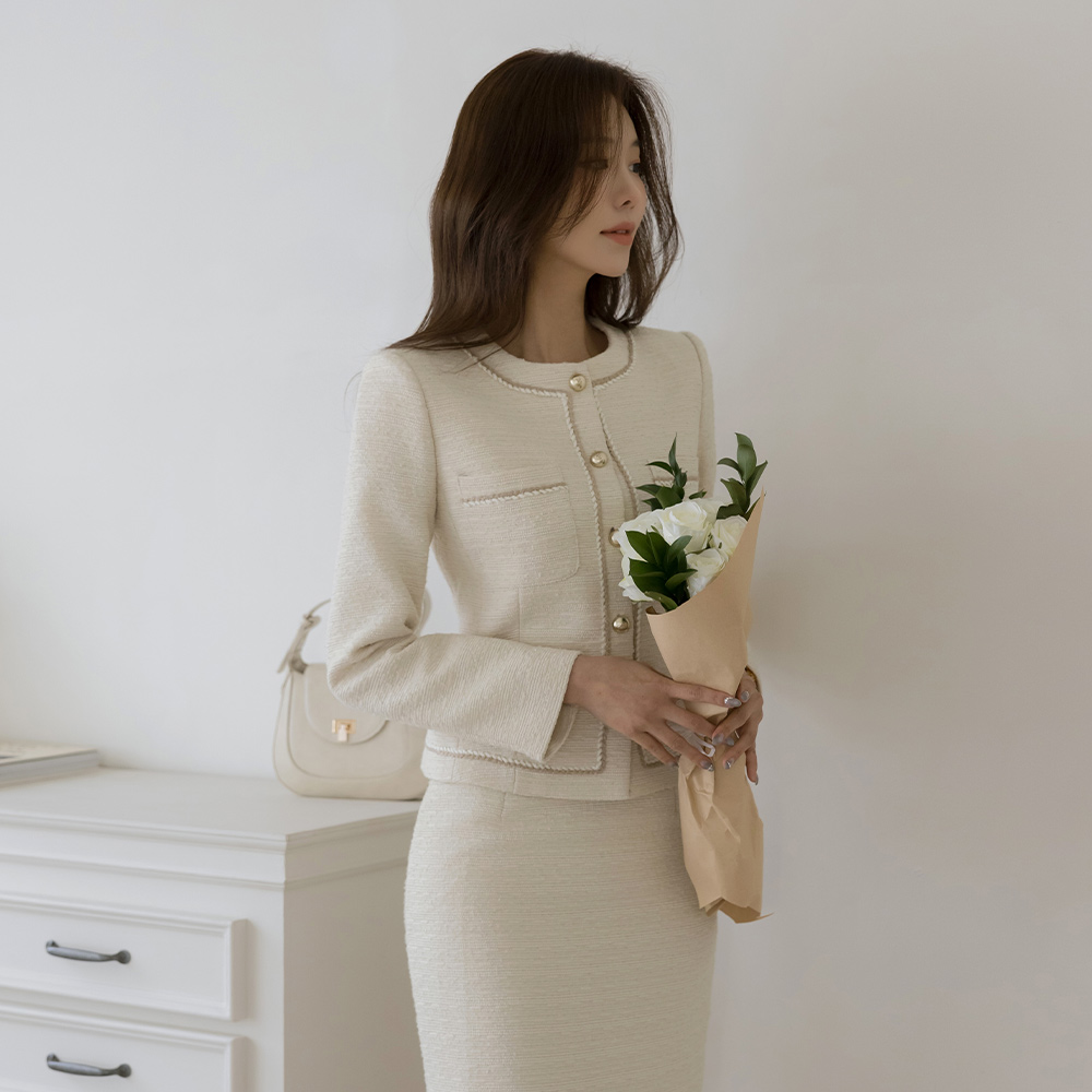 ライン 配色 ツイード Set-up ジャケット