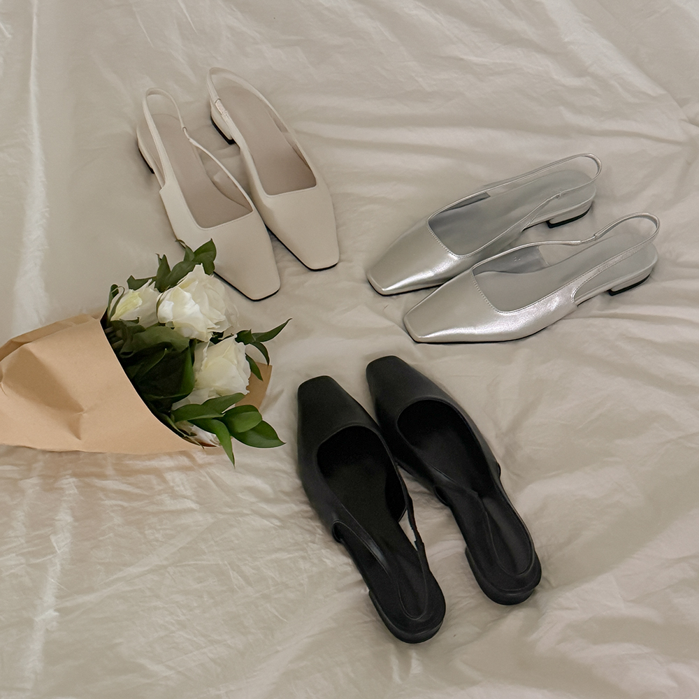 ソフト スクエアトー スリングバック ヒール