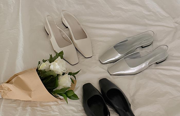 ソフト スクエアトー スリングバック ヒール