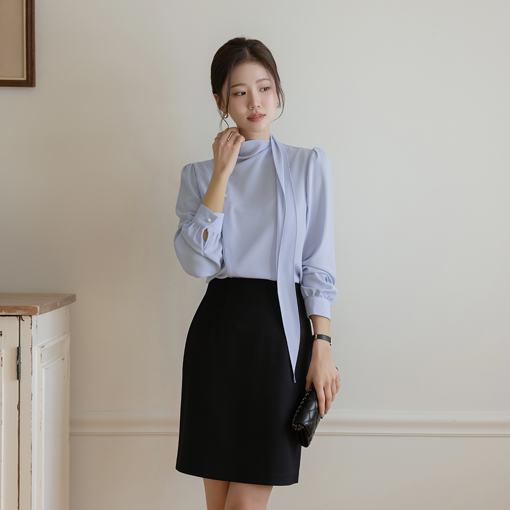 フェミニン スカーフネック 真珠 ブラウス