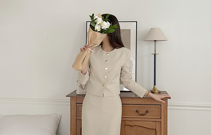 BB ラウンドネック ゴールドボタン Set-up ジャケット